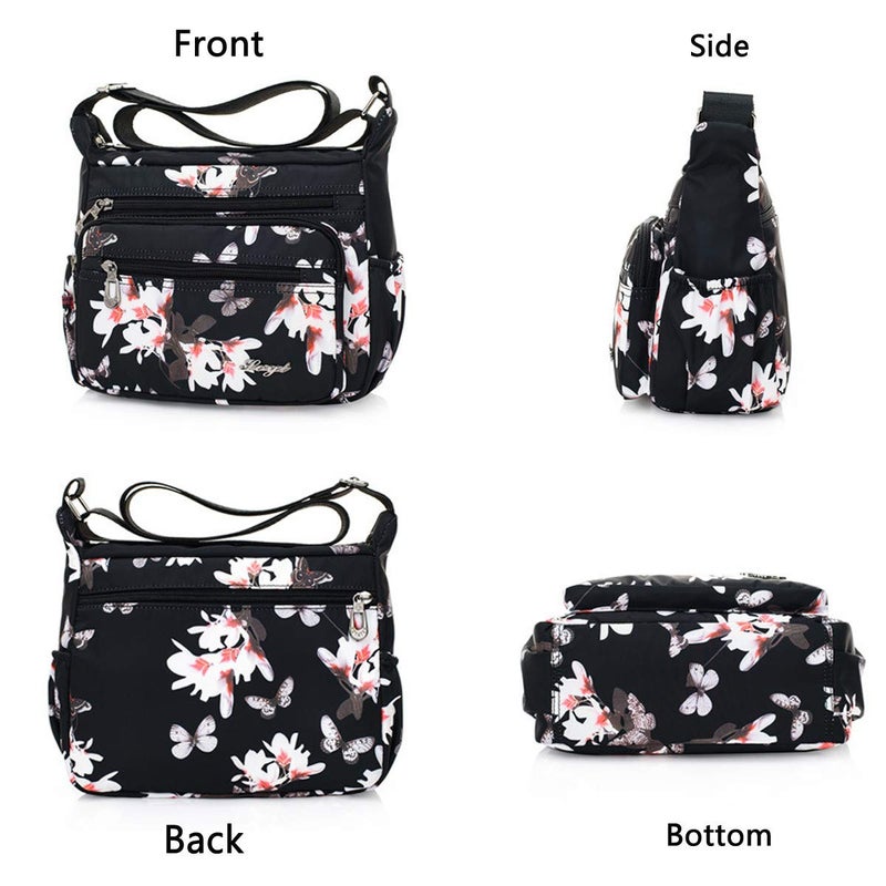 Nawoshow Nylon Floral Multi-Pocket Crossbody Purse Bags for Women Travel Shoulder Bag (Flower&Butterfly) - Image 3